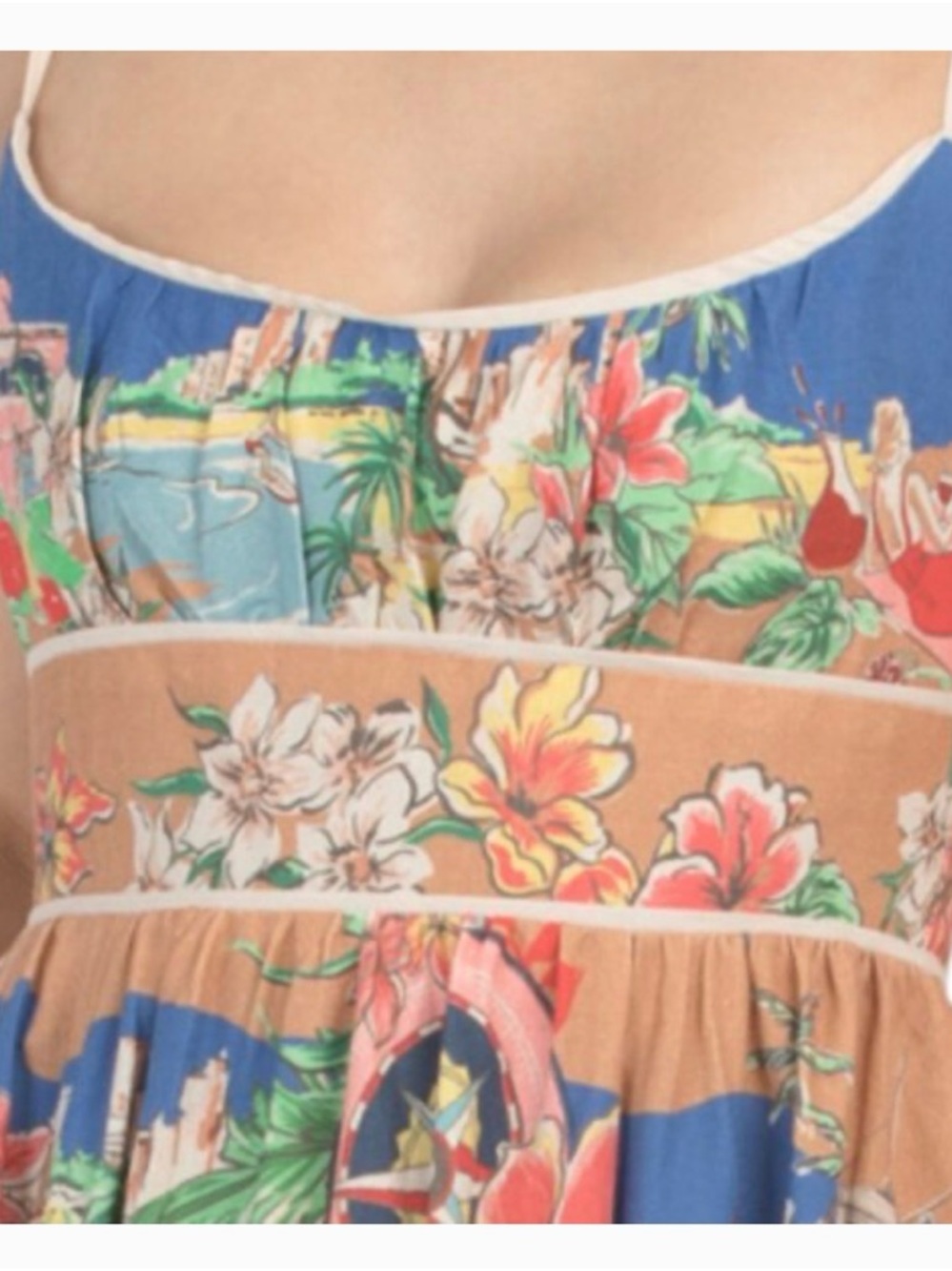 NWT Christian Lacroix linen White Lotus map print vacation sundress Dress S - Picture 4 of 14